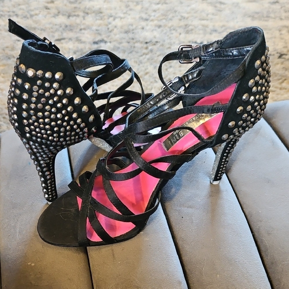 Gianni Bini Black Strappy Heels with Studded Details